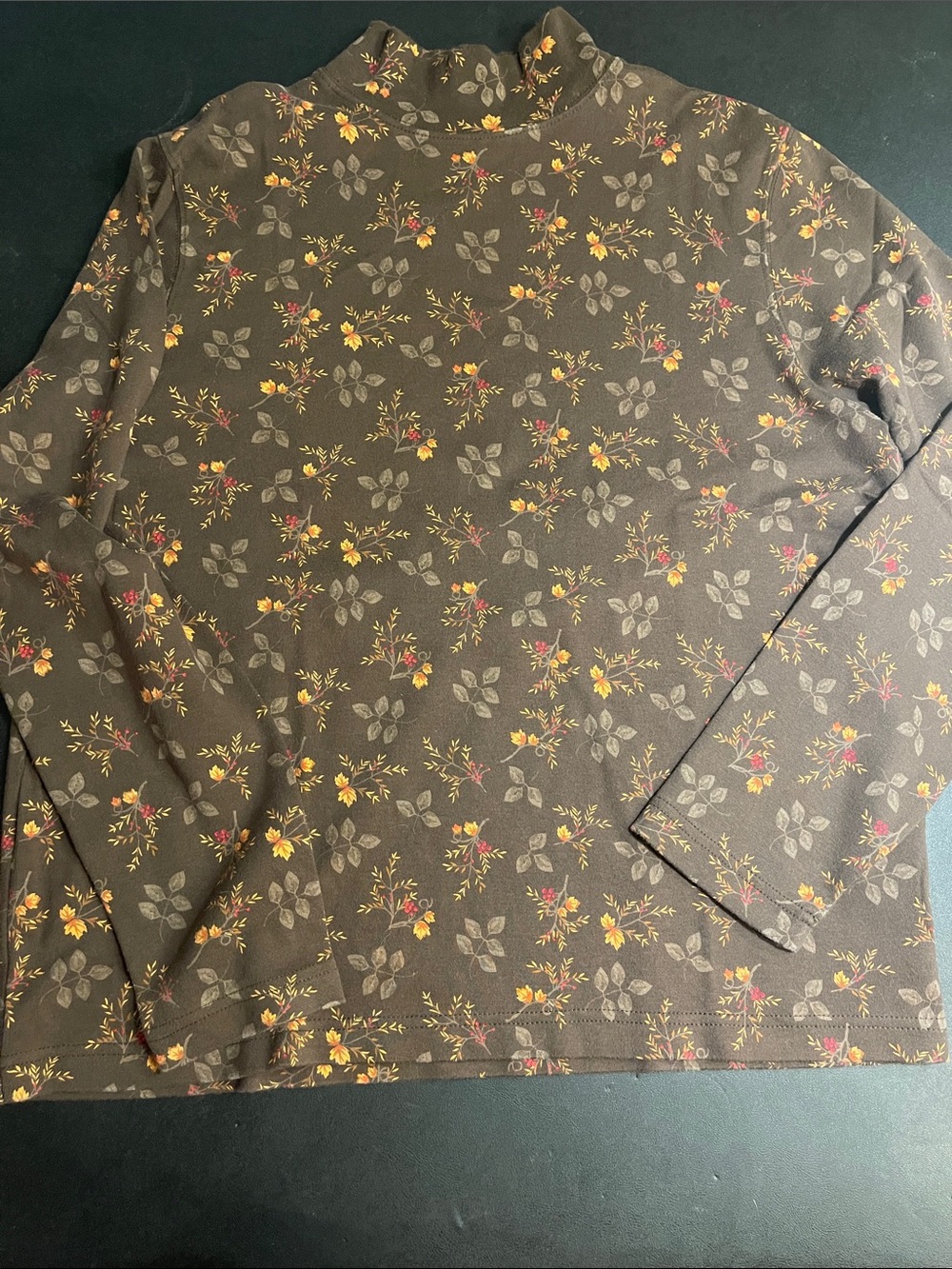 Fall Floral Print Long-Sleeve Turtleneck Sz Large 🍂🍁 Layer Under Your Fall Vest